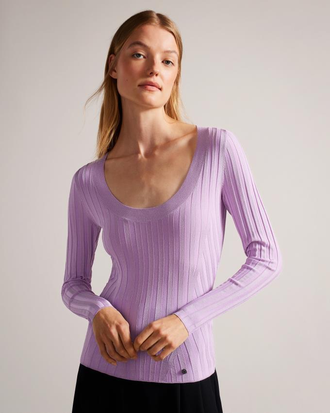 Hauts Ted Baker Rib Engineered Knit Violette Femme | DEY-73044551